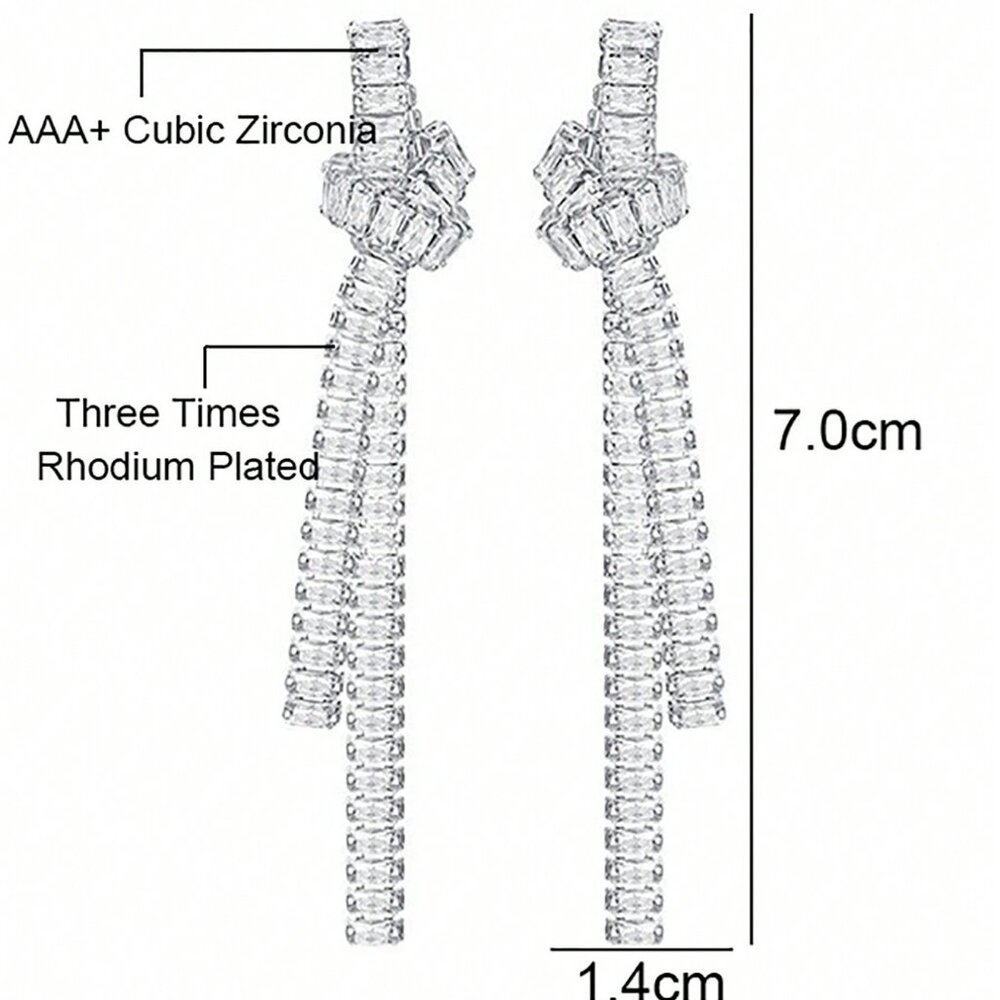 Silver Women's Luxury Cubic Zirconia Water Drop Dangle Earrings - Picture 3 of 6